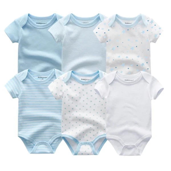 Newborn Baby Girl Clothes 6Pieces Bodysuits Solid Color Cotton Baby Boy Clothes Set Cartoon Short Sleeve Bebes