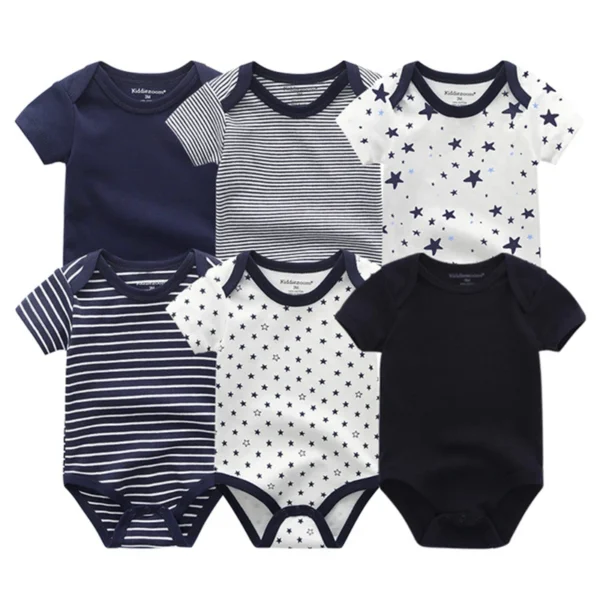 Newborn Baby Girl Clothes 6Pieces Bodysuits Solid Color Cotton Baby Boy Clothes Set Cartoon Short Sleeve Bebes