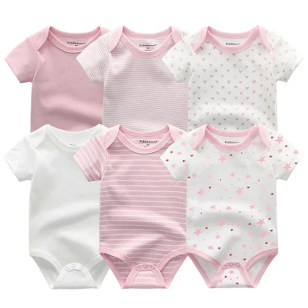Newborn Baby Girl Clothes 6Pieces Bodysuits Solid Color Cotton Baby Boy Clothes Set Cartoon Short Sleeve Bebes