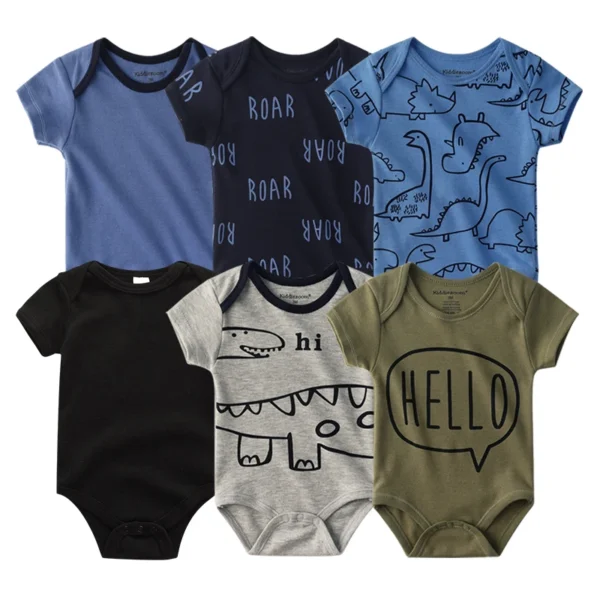 Newborn Baby Girl Clothes 6Pieces Bodysuits Solid Color Cotton Baby Boy Clothes Set Cartoon Short Sleeve Bebes