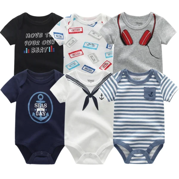 Newborn Baby Girl Clothes 6Pieces Bodysuits Solid Color Cotton Baby Boy Clothes Set Cartoon Short Sleeve Bebes