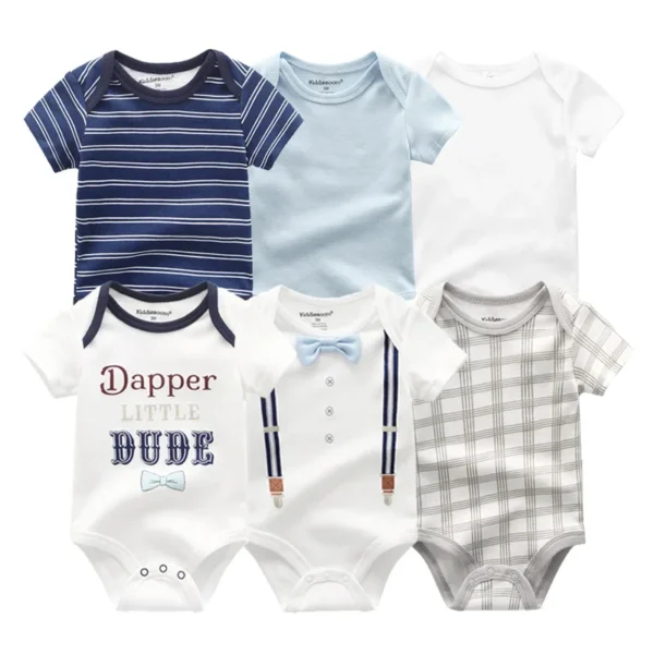 Newborn Baby Girl Clothes 6Pieces Bodysuits Solid Color Cotton Baby Boy Clothes Set Cartoon Short Sleeve Bebes