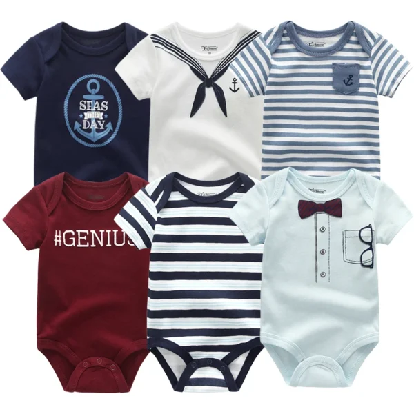 Newborn Baby Girl Clothes 6Pieces Bodysuits Solid Color Cotton Baby Boy Clothes Set Cartoon Short Sleeve Bebes