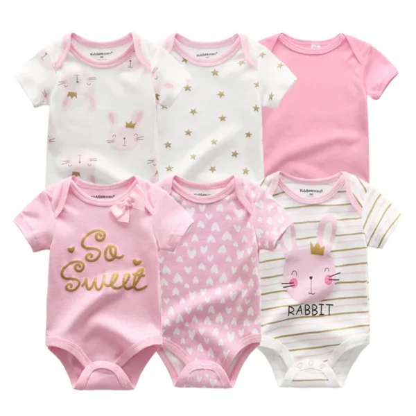 Newborn Baby Girl Clothes 6Pieces Bodysuits Solid Color Cotton Baby Boy Clothes Set Cartoon Short Sleeve Bebes