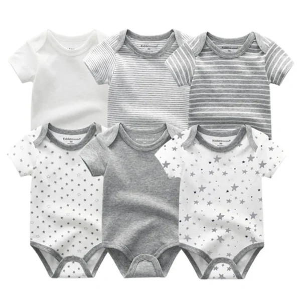 Newborn Baby Girl Clothes 6Pieces Bodysuits Solid Color Cotton Baby Boy Clothes Set Cartoon Short Sleeve Bebes