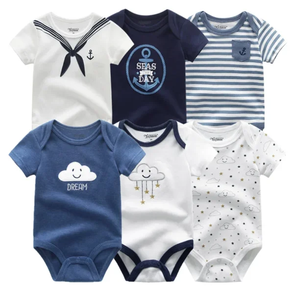 Newborn Baby Girl Clothes 6Pieces Bodysuits Solid Color Cotton Baby Boy Clothes Set Cartoon Short Sleeve Bebes
