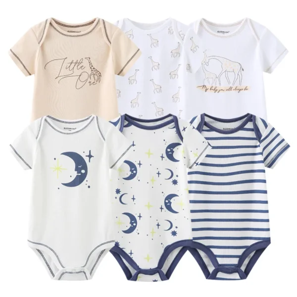 Newborn Baby Girl Clothes 6Pieces Bodysuits Solid Color Cotton Baby Boy Clothes Set Cartoon Short Sleeve Bebes
