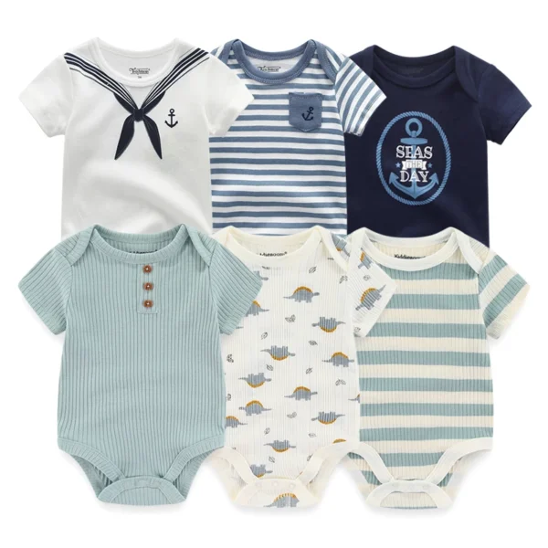 Newborn Baby Girl Clothes 6Pieces Bodysuits Solid Color Cotton Baby Boy Clothes Set Cartoon Short Sleeve Bebes