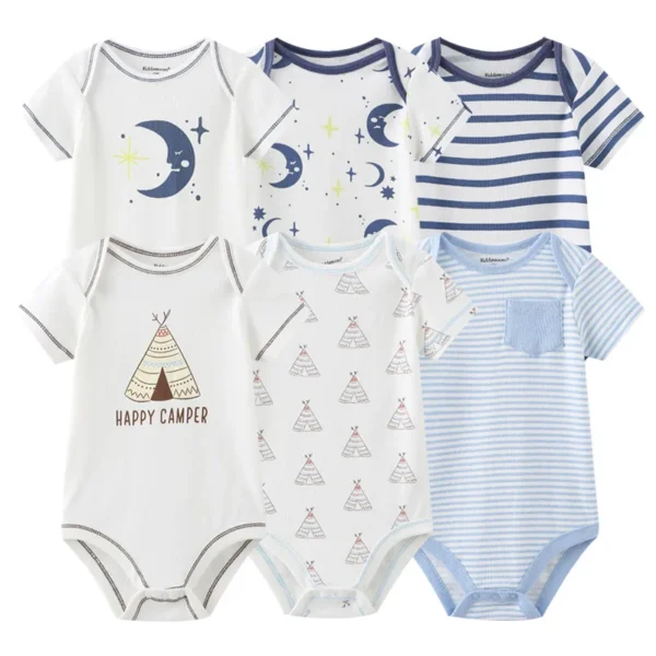 Newborn Baby Girl Clothes 6Pieces Bodysuits Solid Color Cotton Baby Boy Clothes Set Cartoon Short Sleeve Bebes