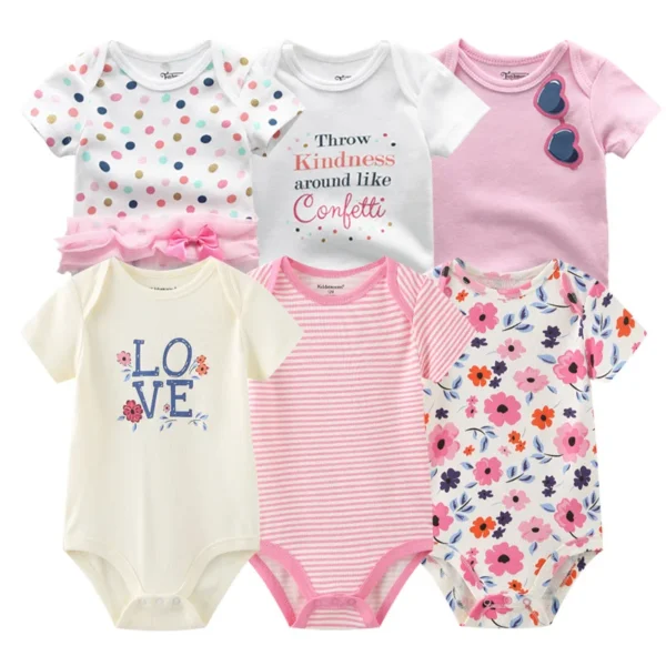 Newborn Baby Girl Clothes 6Pieces Bodysuits Solid Color Cotton Baby Boy Clothes Set Cartoon Short Sleeve Bebes